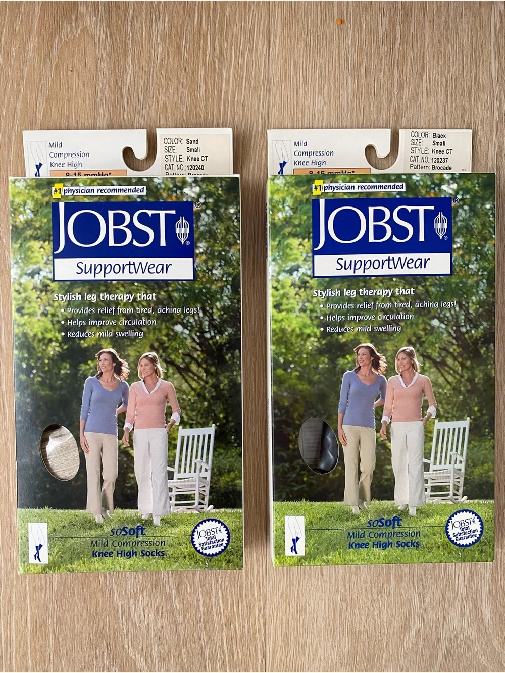 JOBST soSoft Support Wear Mild Compression 8-15 mmHg Knee Highs - Sand and Black